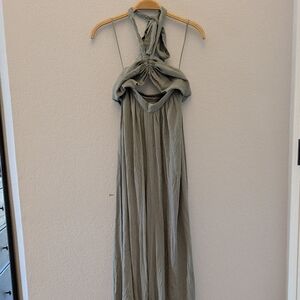 Miou Muse Sage Green Halter Wide Leg Resort Wear Jumpsuit Small